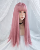 24'' Long Elegant Straight Pink Lolita Wig with Bangs